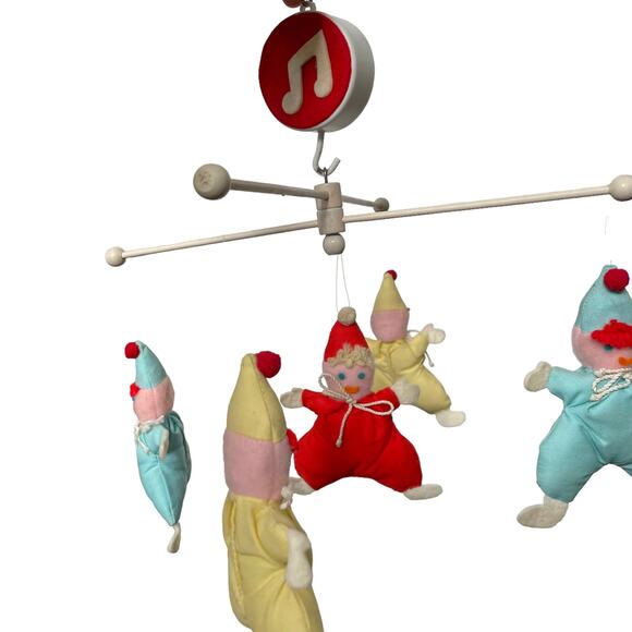 Vintage Eden Musical Crib Mobile Clowns 1970s 80s Wind Up Cloth Baby Nursery - Picture 14 of 16
